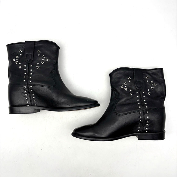 Isabel Marant Cluster Crisi Black Leather Studded Pull On Ankle Boots 6.5 37 - Picture 11 of 16